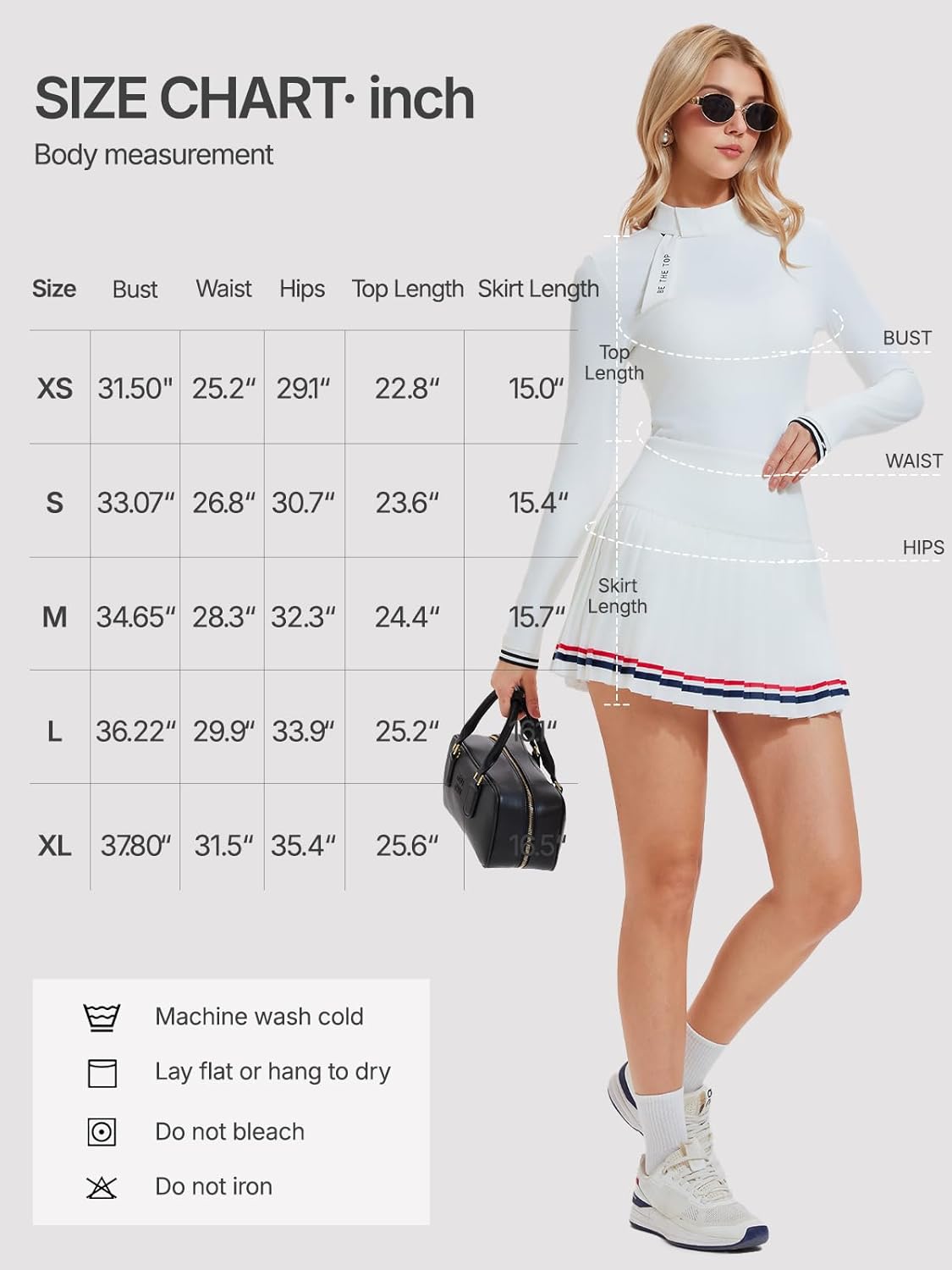 Women's 2 Piece Tennis Skirt Set - Zip Back Top & Pleated Skort with Pockets