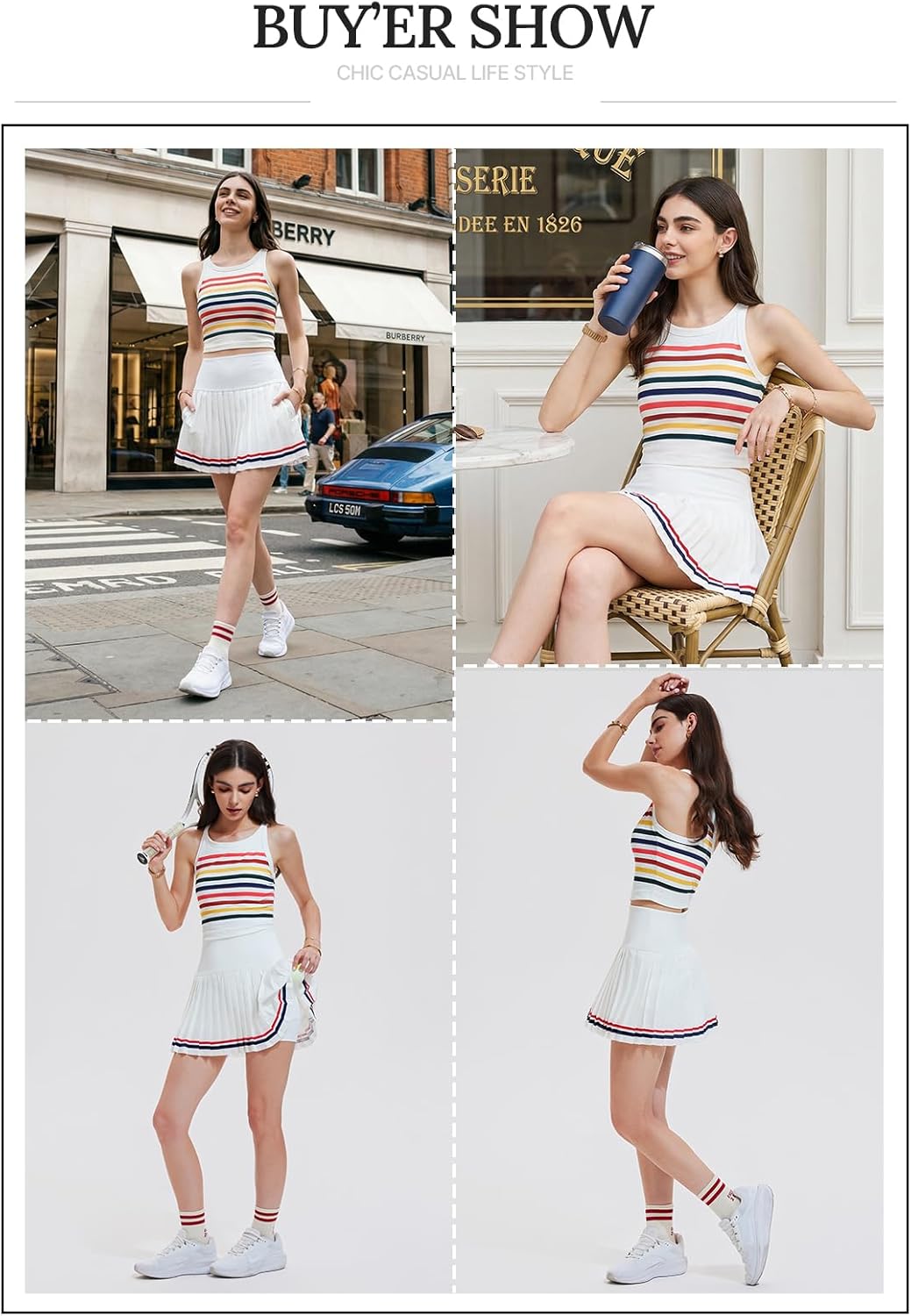 Women's 2 Piece Tennis Skirt Set - Racerback Tank Top and High Waisted Golf Skort Activewear