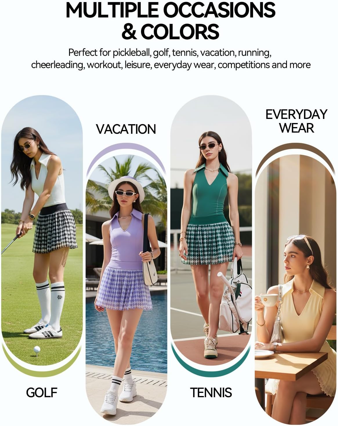 Women's 2 Piece Tennis Skirt Set - Sleeveless Golf Outfit with Built-in Shorts and 4 Pockets