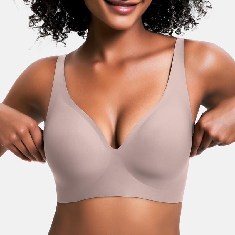 Womens Comfortable Wireless Push Up Bralette - Seamless Deep V Everyday T-Shirt Bra