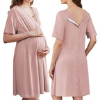 Women's Maternity Dress - Stretchy V-Neck Nursing Gown with Skin-to-Skin Access
