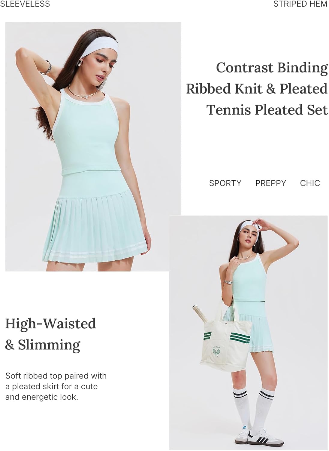 Women's 2 Piece Tennis Skirt Set - Racerback Tank Top and Athletic Golf Dress for Pickleball