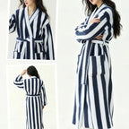 Womens Striped Fluffy Robe - Long Plush Bathrobe, Fuzzy Warm Cozy Thick Maxi Loungewear