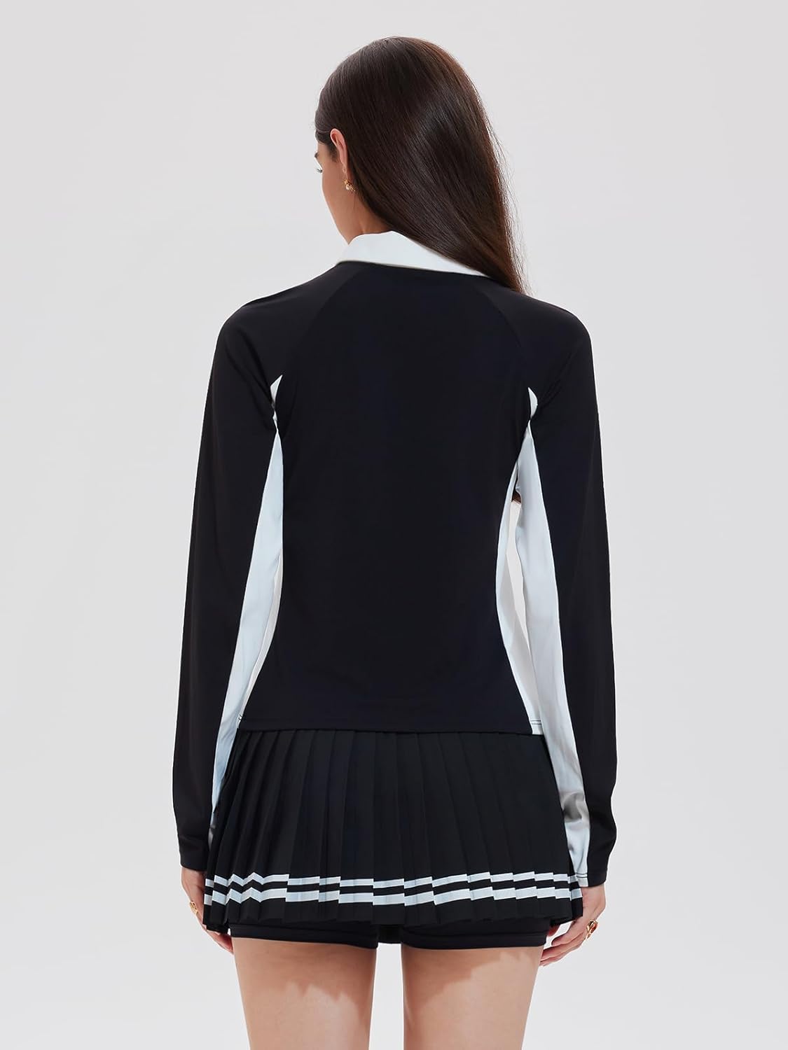 Women's 2 Piece Tennis Skirt Set - Half Zip Long Sleeve Sweater & Pleated Skort Outfit