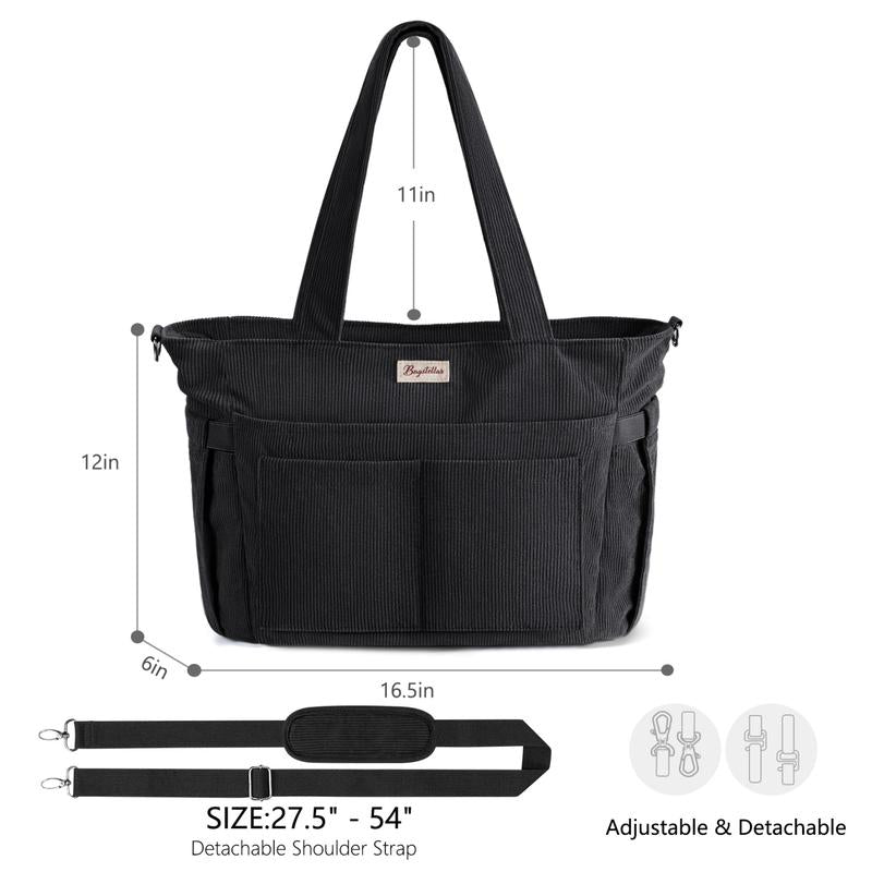 Corduroy Tote Bag for Women, 15.6 inch Laptop Work Bag with Large Cup Holder