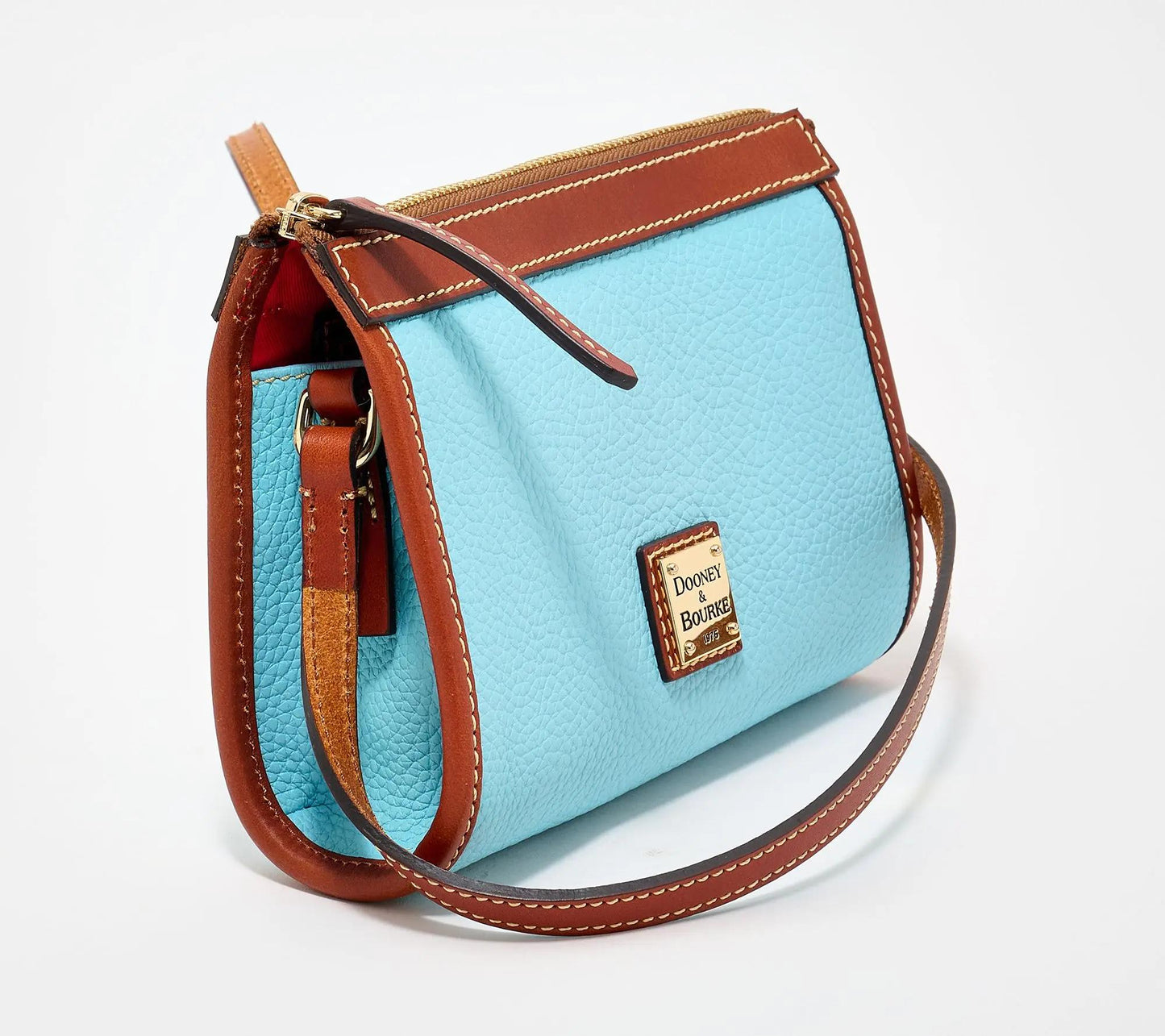 Pebble Leather East/West Crossbody Bag with Sleek Silhouette and Zipper Closure