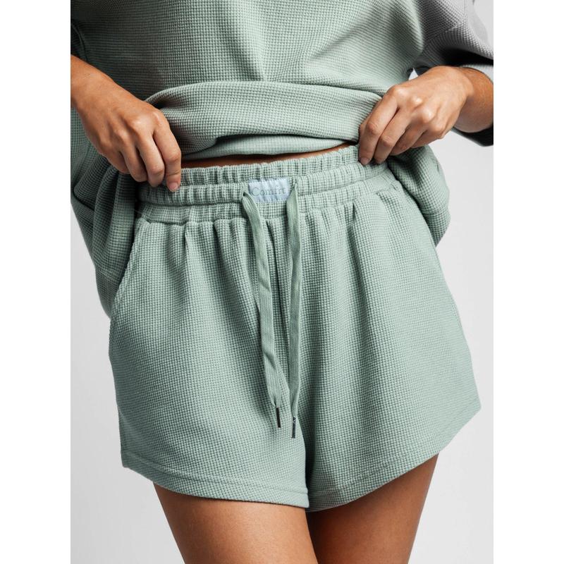 Waffle Lounge Shorts with Curved Hem and Elastic Waistband for Sports and Lounging