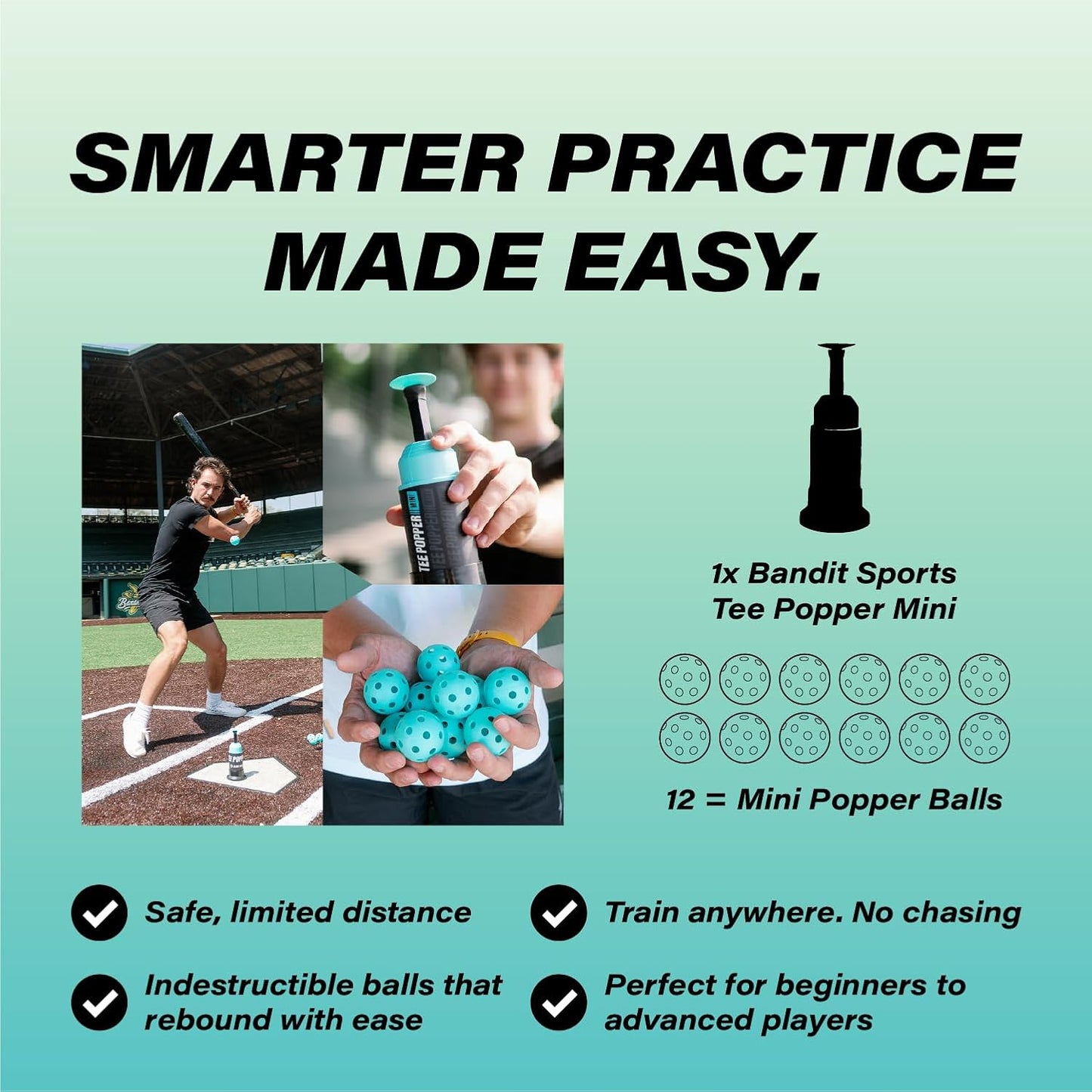 Baseball Training Pop-Up Hitting Bundle - Automatic Ball Tosser with 12 Mini Practice Balls for Perfect Swings