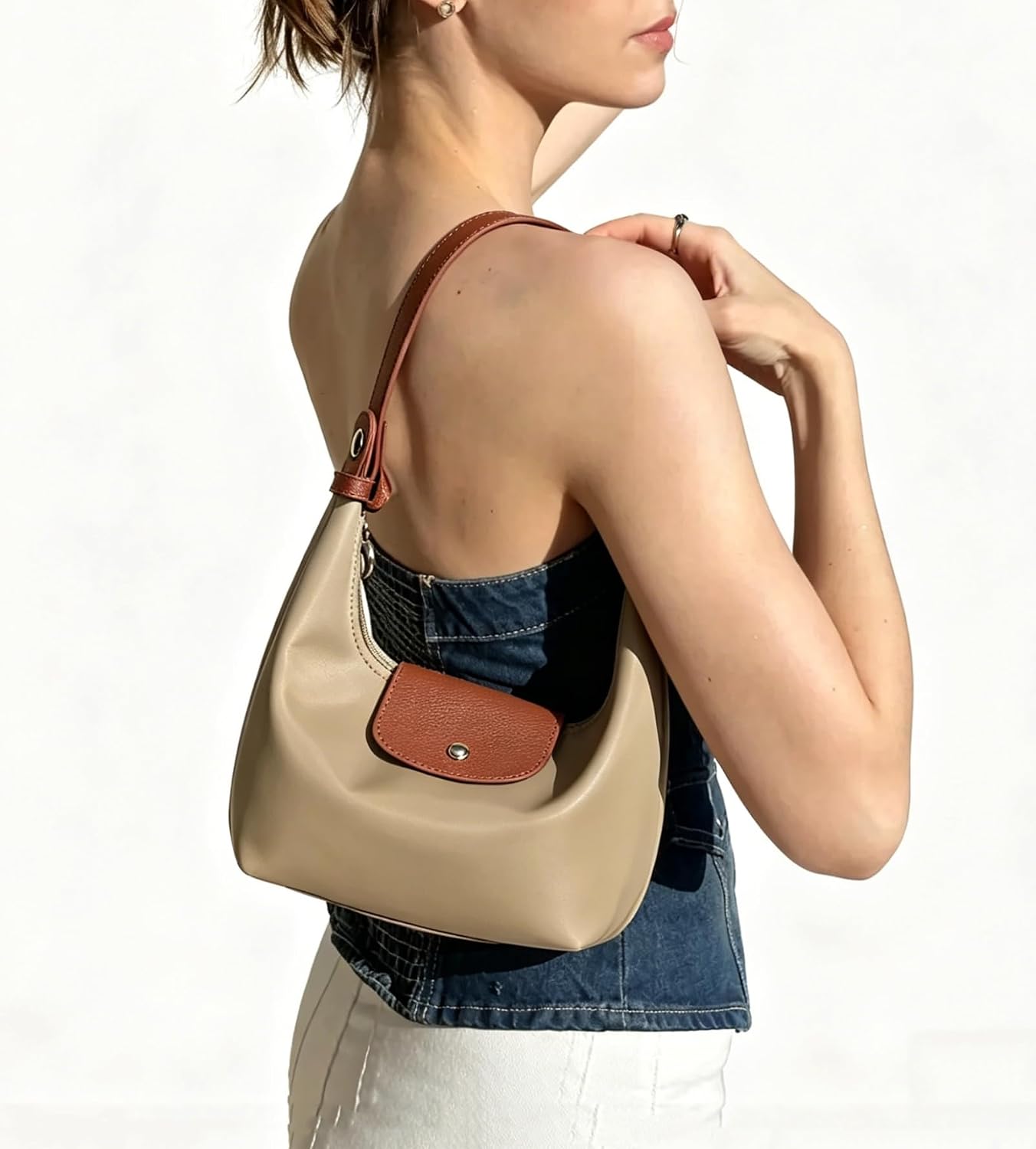 Convertible Mini Nylon Shoulder Bag - Lightweight Crossbody Crescent Dumpling Purse with 2 Straps