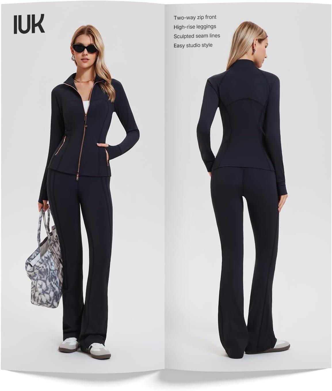 Women's 2 Piece Tracksuit Set - Full Zip Jacket with Thumbholes and High Waisted Flare Leggings