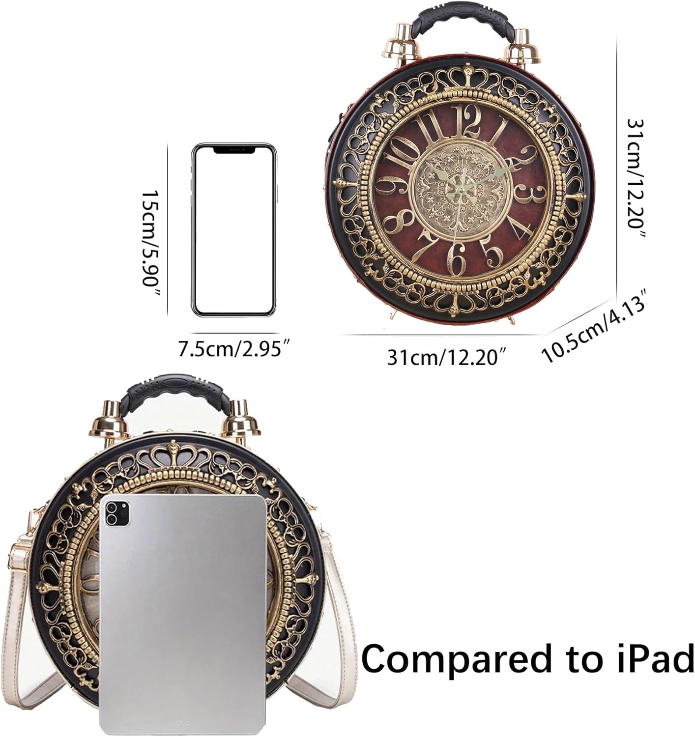 Retro Clock Shaped Crossbody Purse - Vintage Steampunk Shoulder Bag for Women