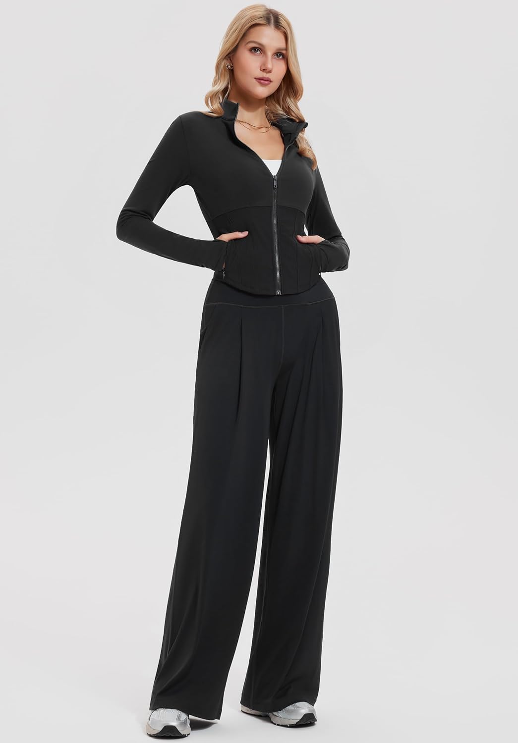 Mudere Women's 2 Piece Lounge Set Long Sleeve Full Zip Wide Leg Pants Casual Tracksuit Sweatsuit for Travel Fall Outfits