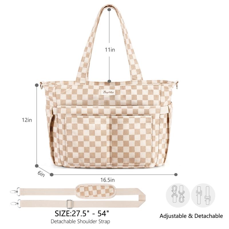 Corduroy Tote Bag for Women, 15.6 inch Laptop Work Bag with Large Cup Holder
