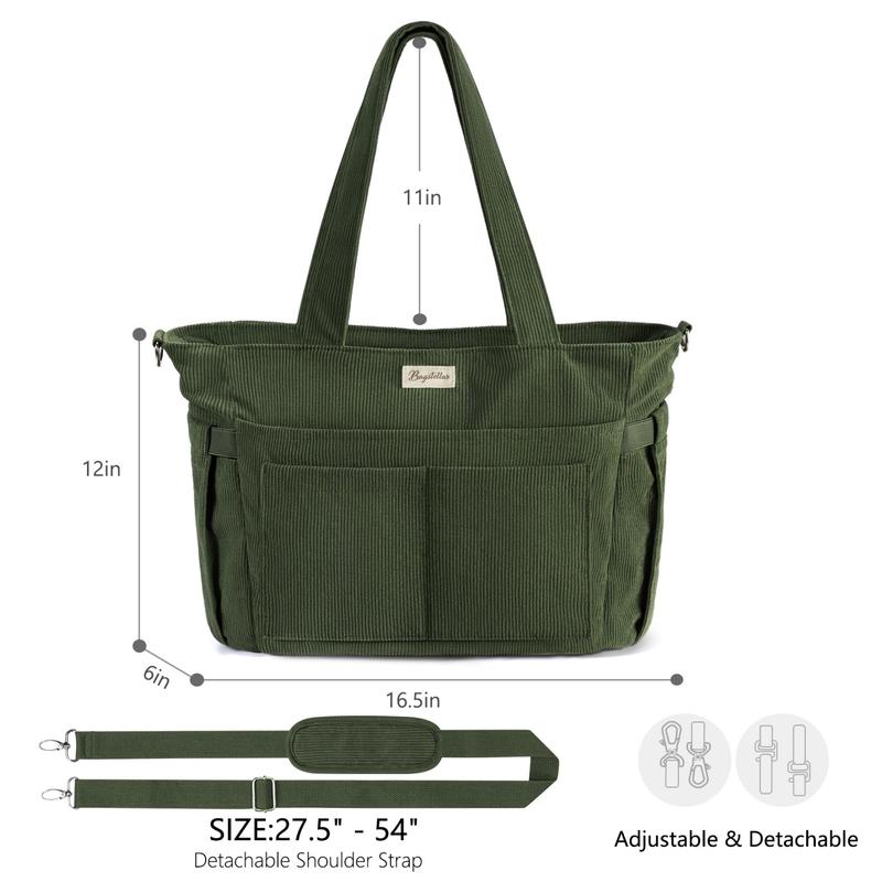 Corduroy Tote Bag for Women, 15.6 inch Laptop Work Bag with Large Cup Holder