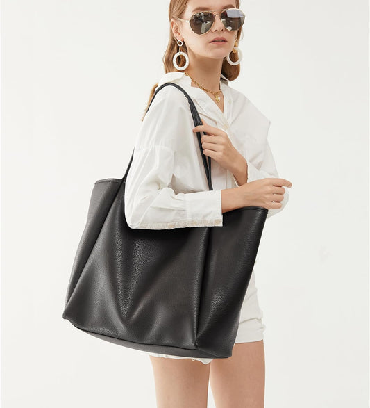 Oversize PU Leather Tote Bag - Women's Weekender Shopper and Travel Purse