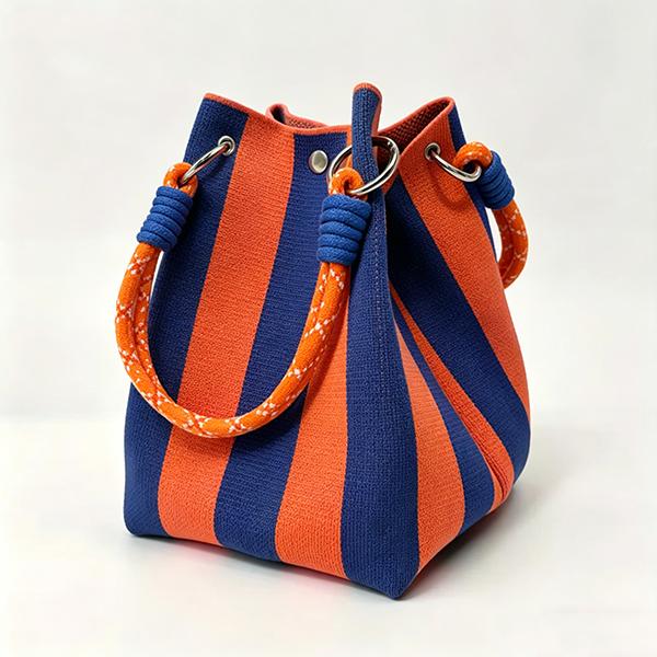Boho Woven Polyester Bucket Bag, Handmade Knitted Crochet Shoulder Bag for Travel and Beach