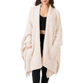 Women's Oversize Fleece Blanket Cape - 50" Width Flowing Side Slits Machine Washable Shawl-Wrap