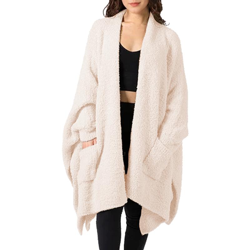 Women's Oversize Fleece Blanket Cape - 50" Width Flowing Side Slits Machine Washable Shawl-Wrap