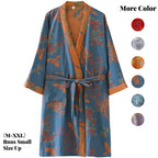Women's Cotton Gauze Jacquard Loose-Fit Knee-Length Japanese Yukata Lightweight Bathrobe