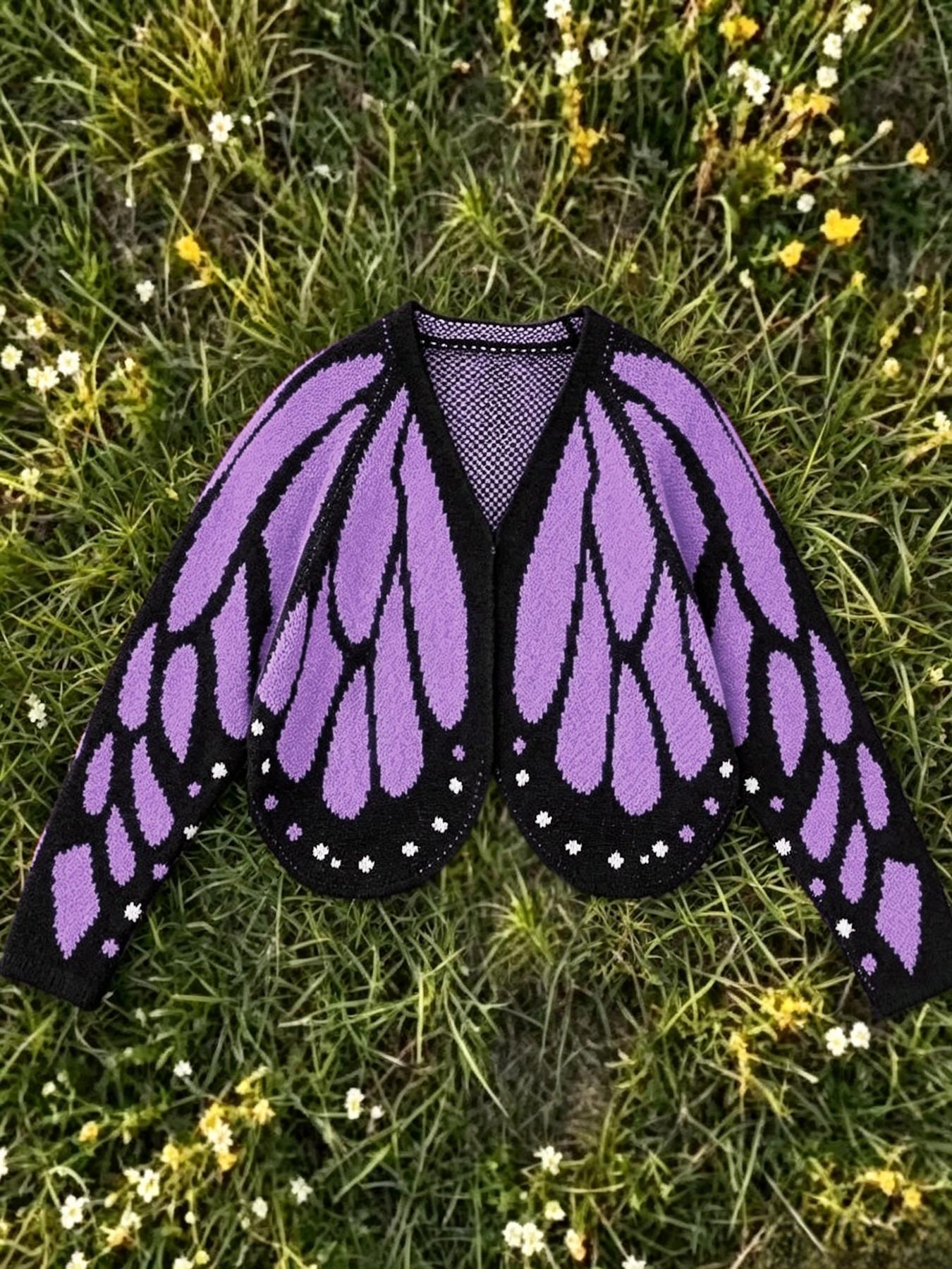 Women's Trendy Butterfly Wings Knit Cardigan, V-Neck Bat Sleeve Short Fashion Coat