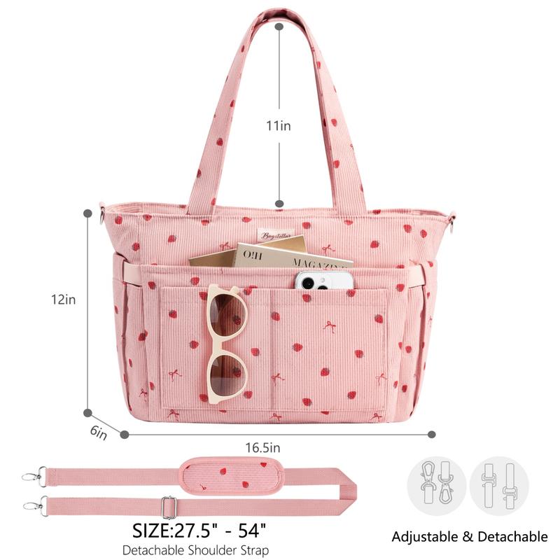 Corduroy Tote Bag for Women, 15.6 inch Laptop Work Bag with Large Cup Holder