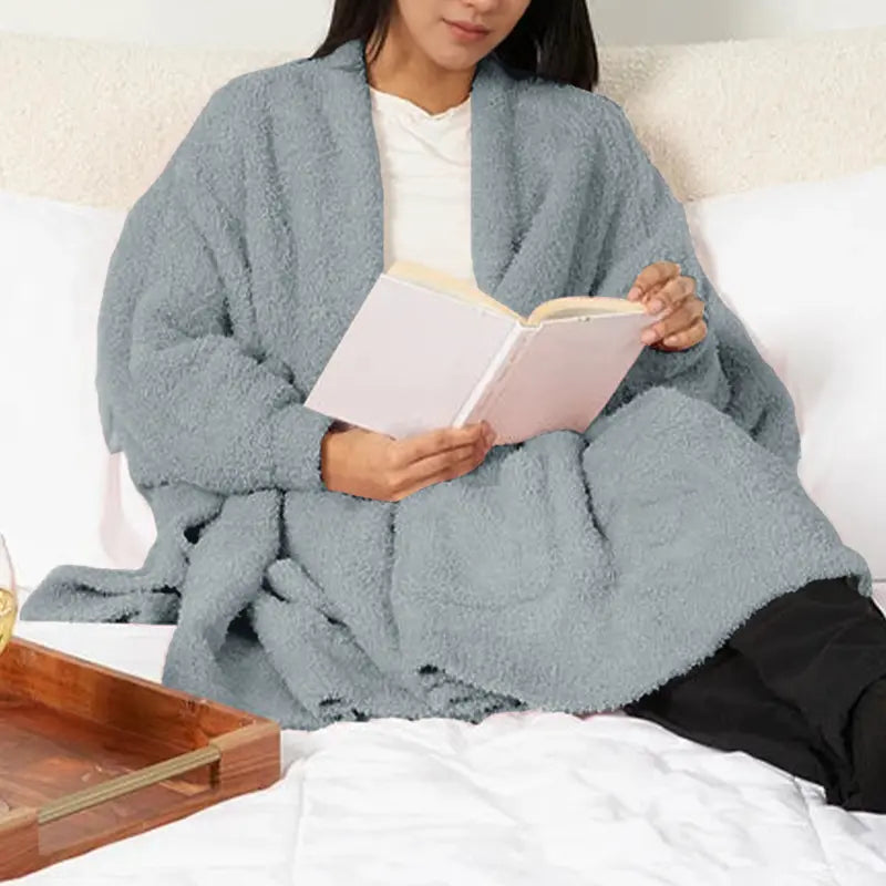 Women's Oversize Fleece Blanket Cape - 50" Width Flowing Side Slits Machine Washable Shawl-Wrap