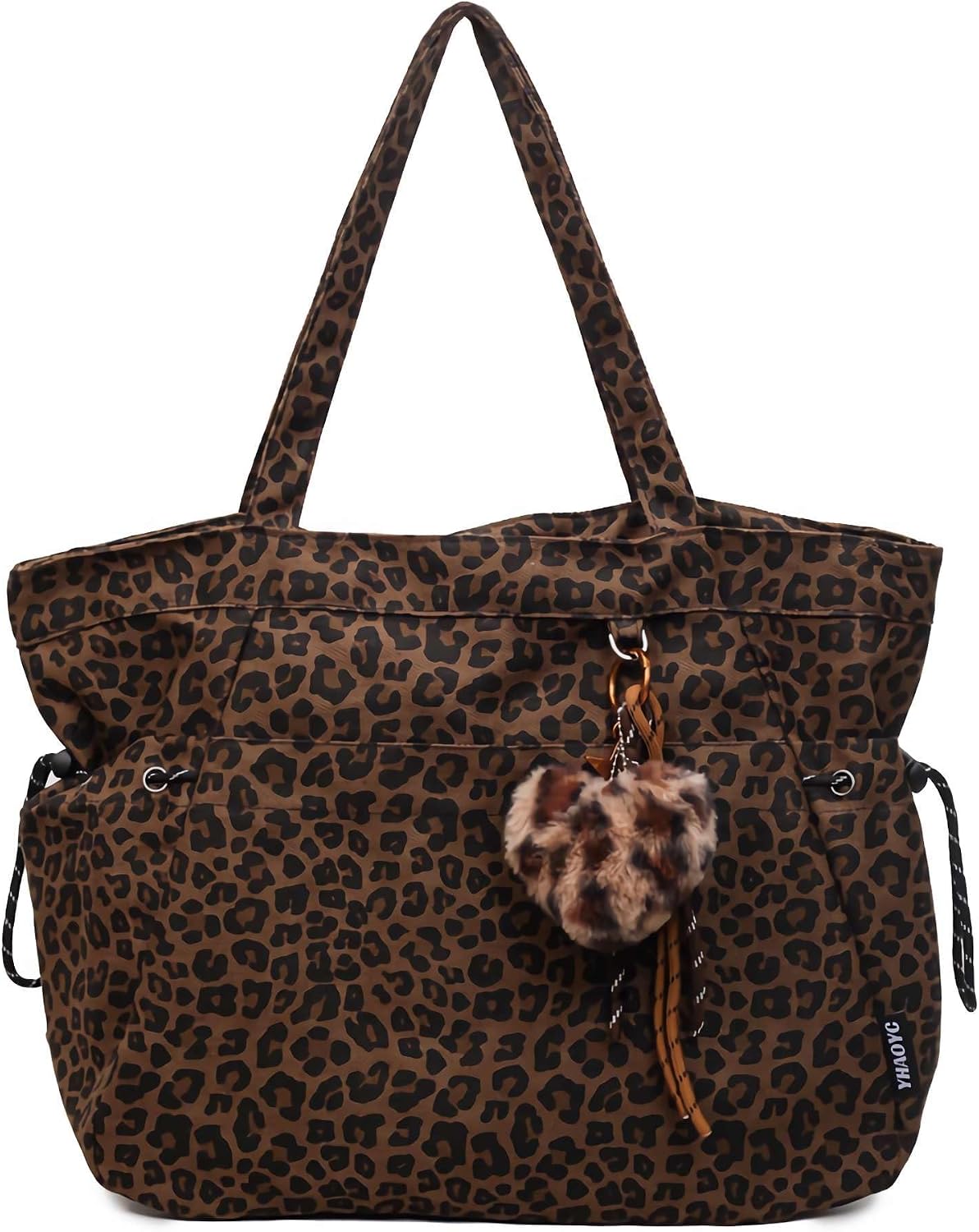 Leopard Print Tote Bag for Women, Y2K Animal Print Purse with Zipper and Pockets