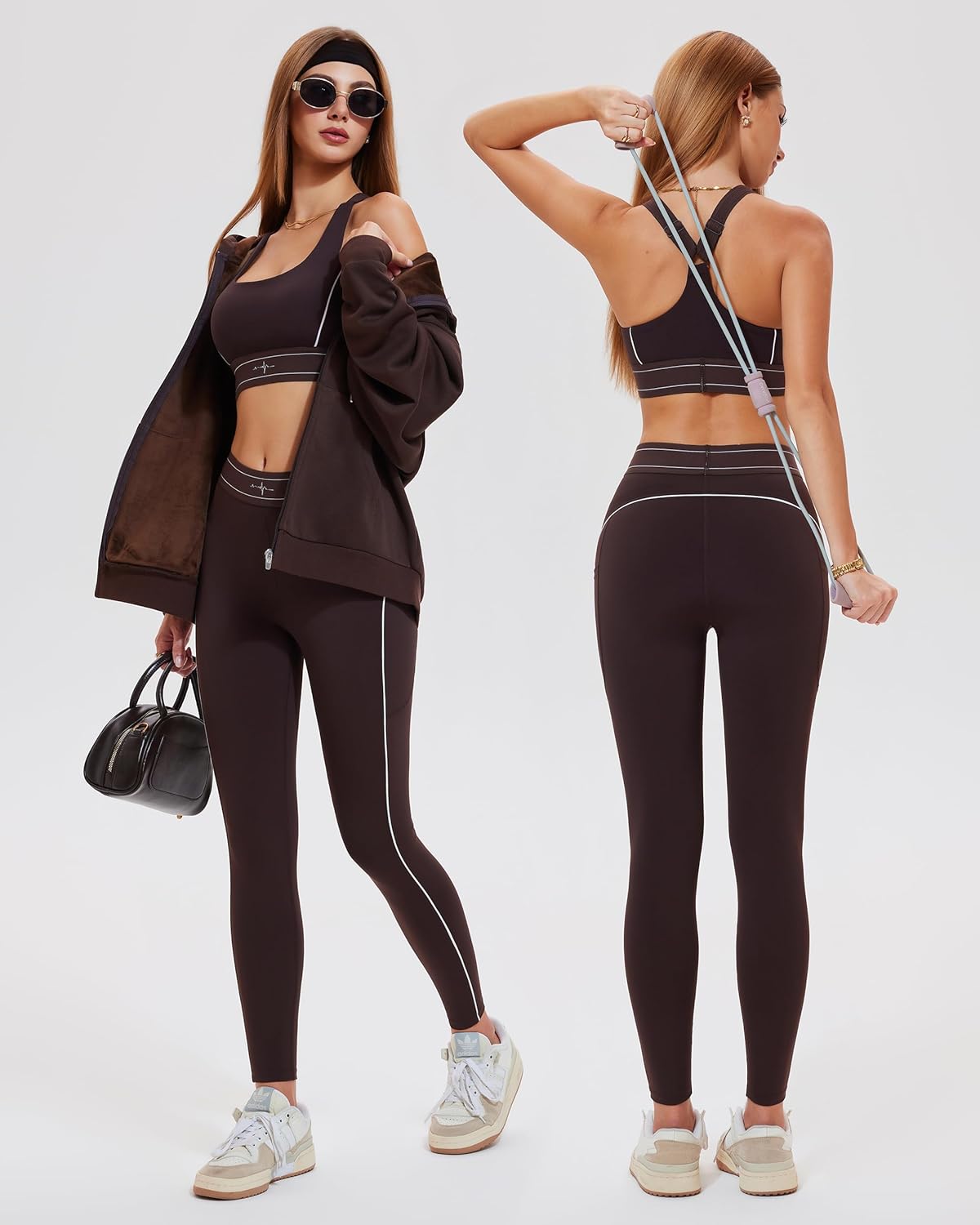 Mudere 2 Piece Workout Sets for Women High Waist Leggings with High Impact Sports Bra Yoga Outfits