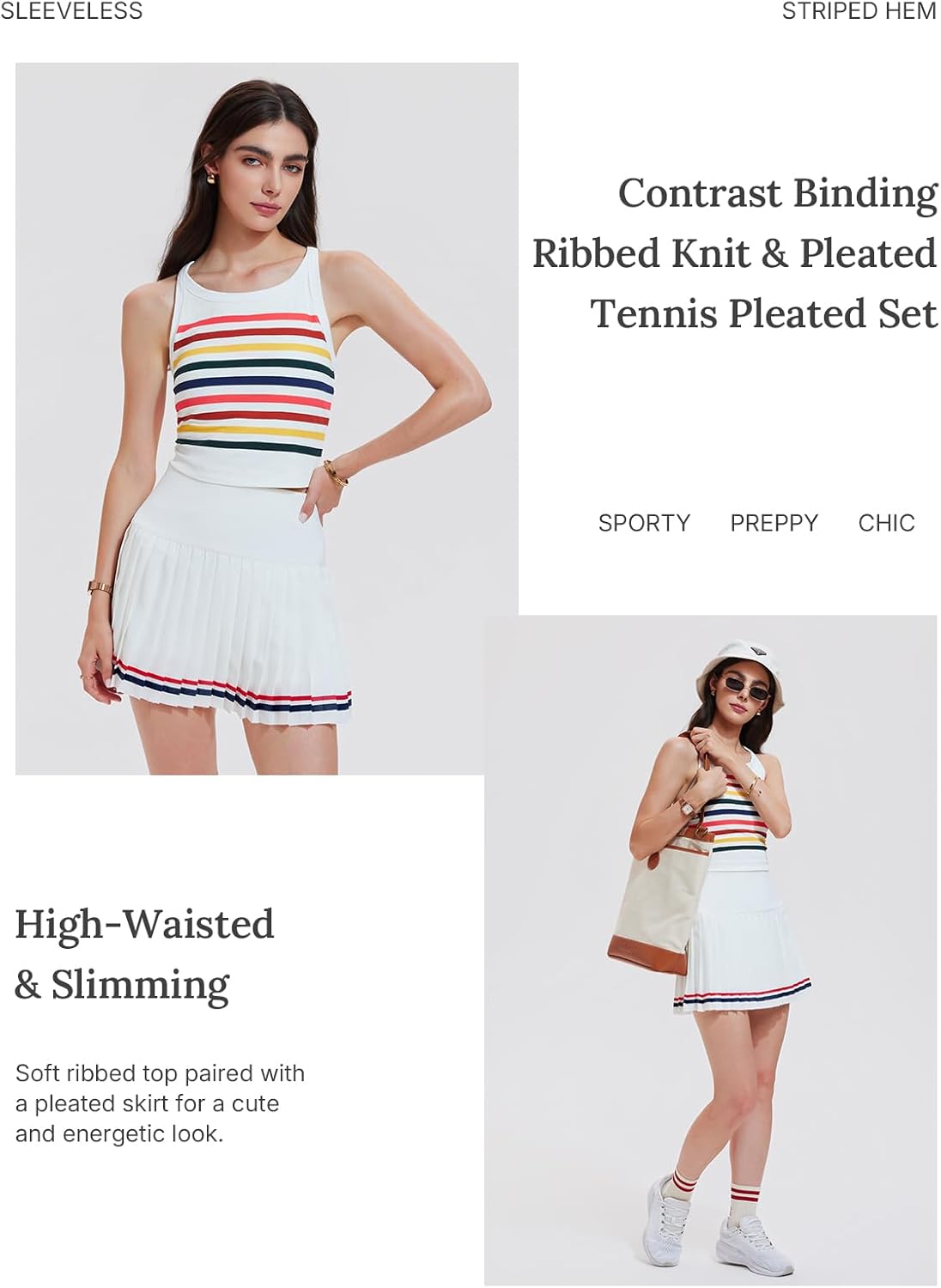 Women's 2 Piece Tennis Skirt Set - Racerback Tank Top and High Waisted Golf Skort Activewear