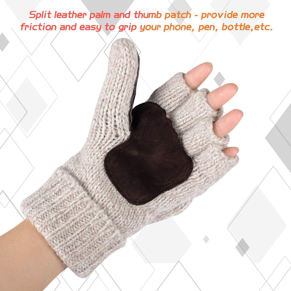 Thermal Insulation Fingerless Texting Wool Gloves for Women and Men - Winter Warm Knitted Convertible Mittens