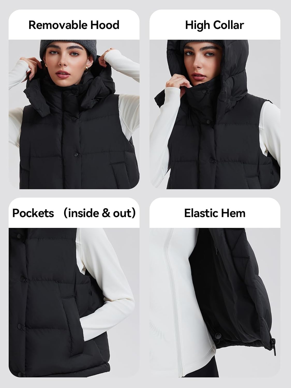 Airfree Women Cropped Puffer Vest 800 Fill Lightweight Goose Down Jacket Sleeveless Winter Coats with Removable Hood