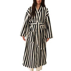 Womens Striped Fluffy Robe - Long Plush Bathrobe, Fuzzy Warm Cozy Thick Maxi Loungewear