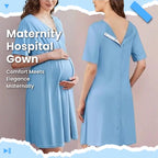 Women's Maternity Dress - Stretchy V-Neck Nursing Gown with Skin-to-Skin Access