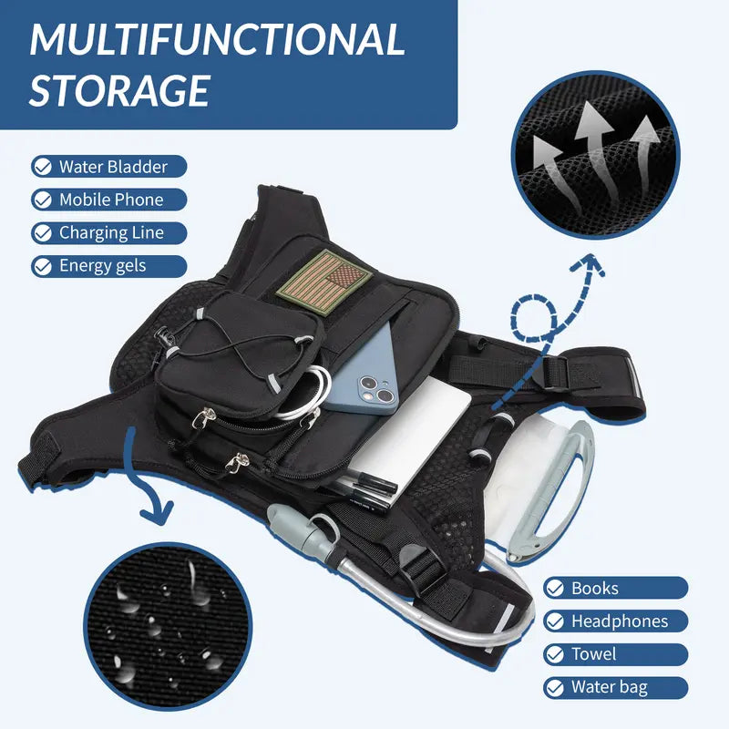 Lightweight Adjustable Running Hydration Vest with 1.5L Water Bladder & Pistol Holster