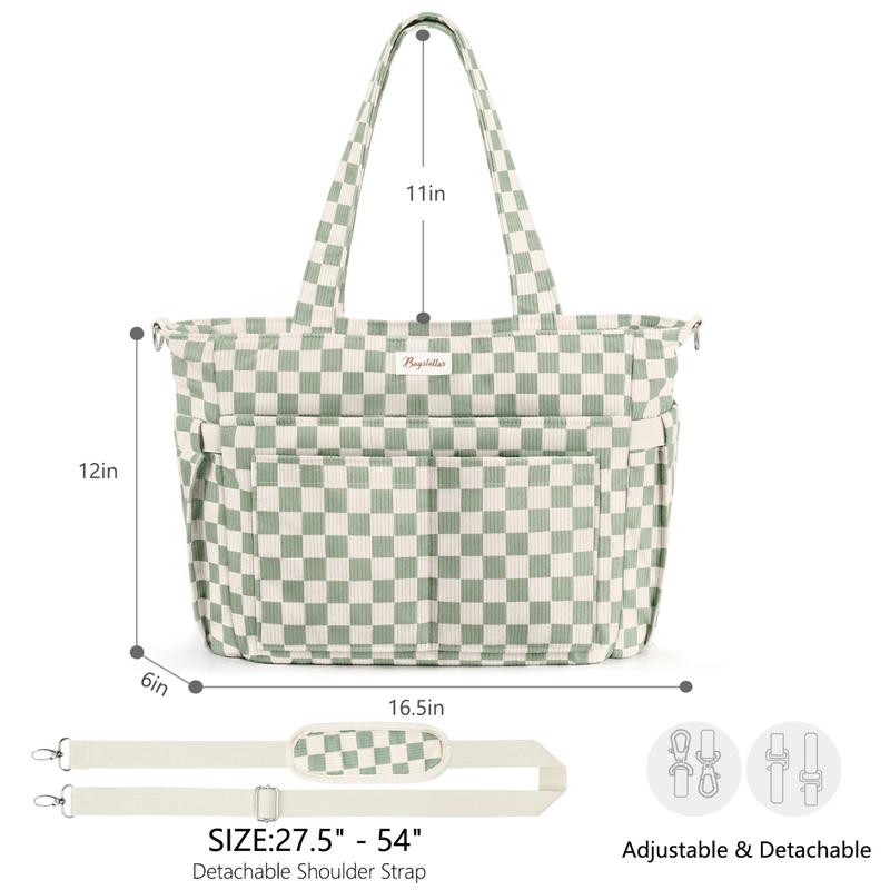Corduroy Tote Bag for Women, 15.6 inch Laptop Work Bag with Large Cup Holder