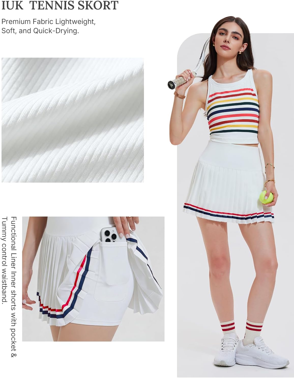 Women's 2 Piece Tennis Skirt Set - Racerback Tank Top and High Waisted Golf Skort Activewear