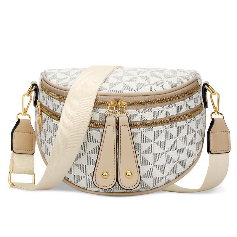 Trendy Vegan Leather Crossbody Sling Bag - Checkered Oversized Slouchy Belt Bag for Women
