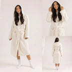 Double Sided Plush Fleece Hooded Robe - Ultra Soft Cloud-Like Bathrobe and Loungewear