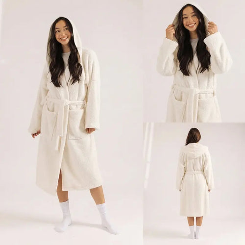 Double Sided Plush Fleece Hooded Robe - Ultra Soft Cloud-Like Bathrobe and Loungewear
