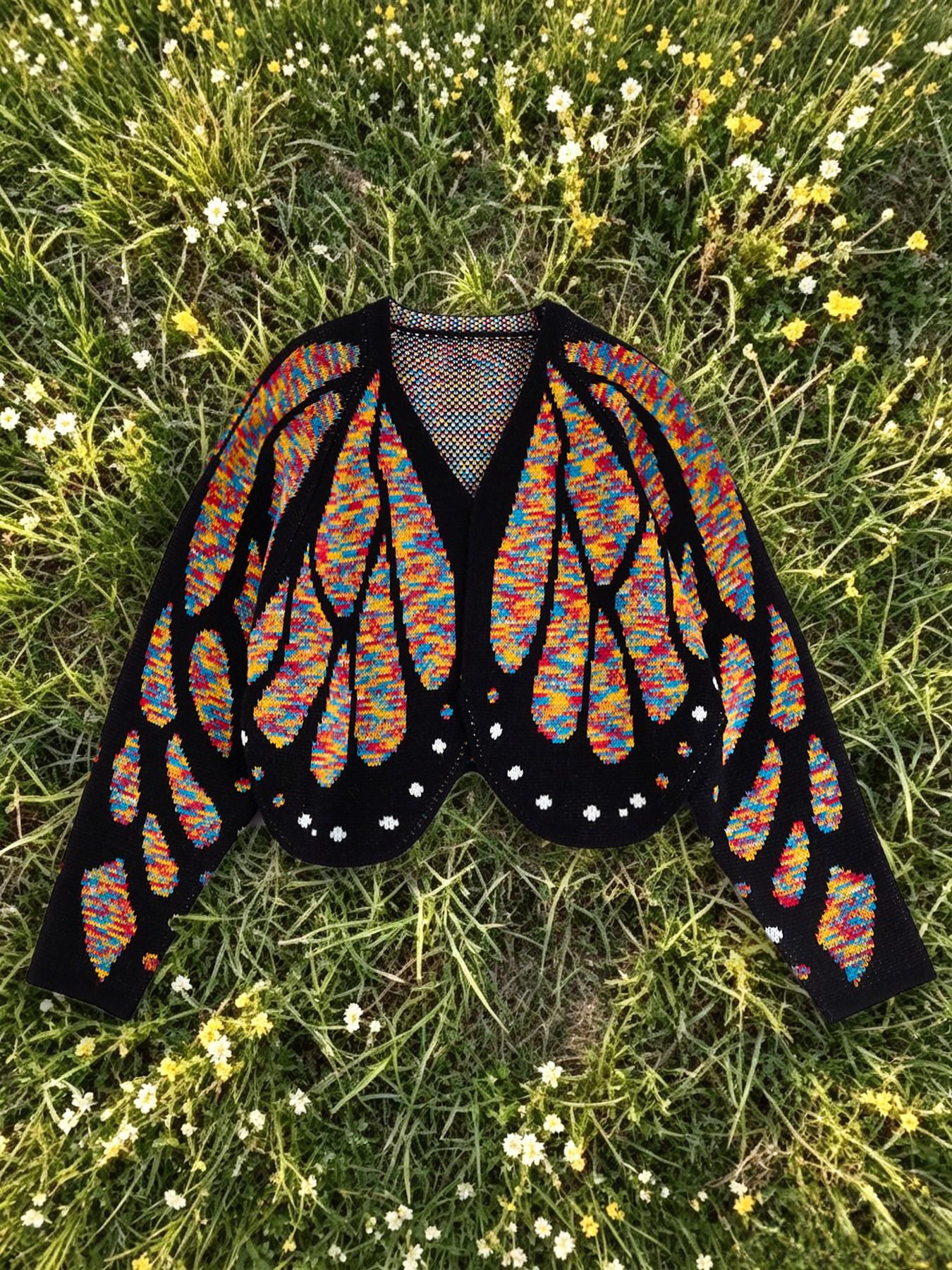 Women's Trendy Butterfly Wings Knit Cardigan, V-Neck Bat Sleeve Short Fashion Coat