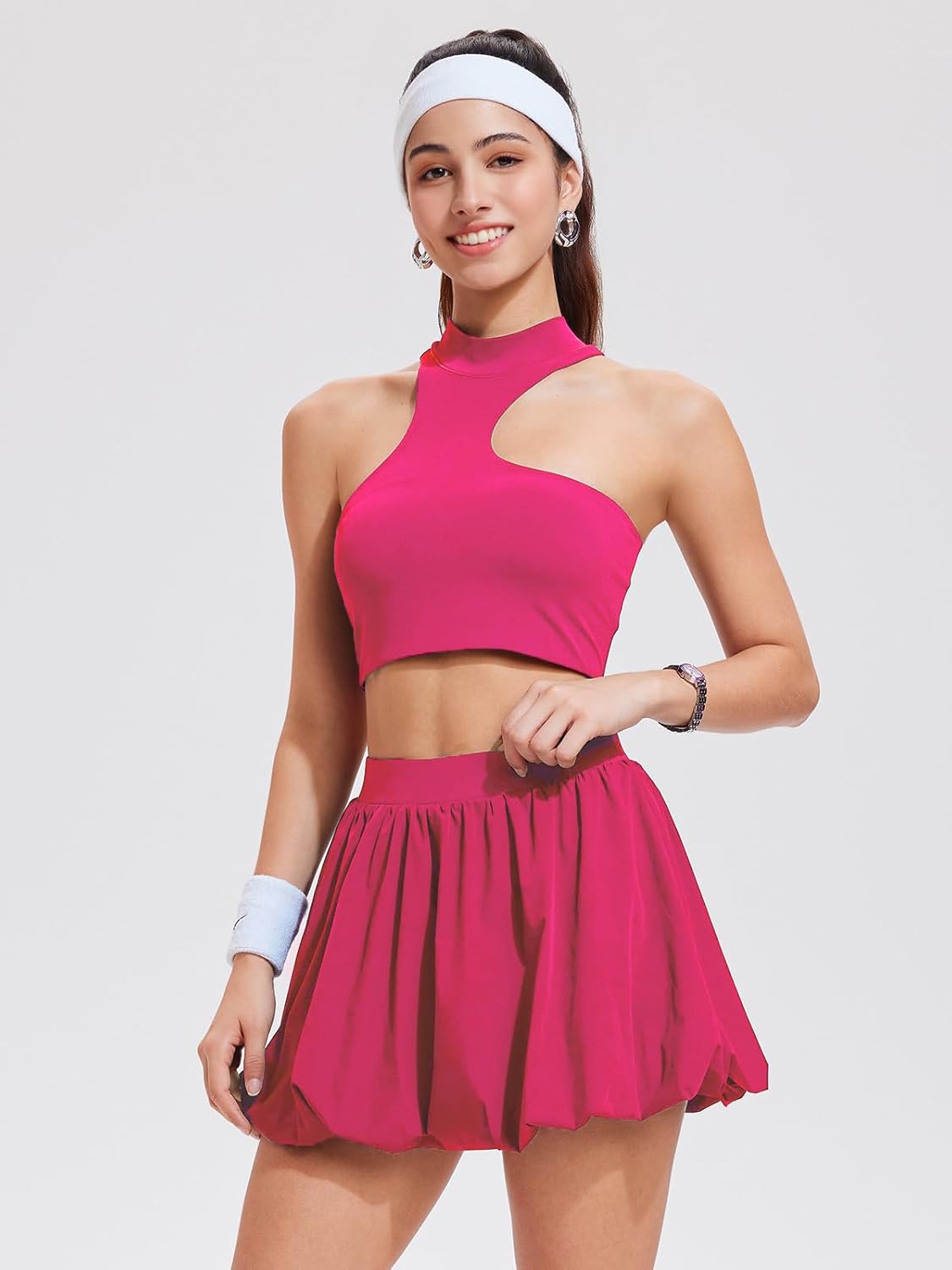 Airfree Women's 2 Piece Skirt Sets Bubble Mini Dress Y2K Irregular Crop Tank Daily Outfits Puffy Skirt with Shorts