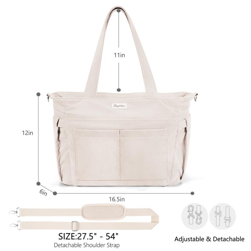 Corduroy Tote Bag for Women, 15.6 inch Laptop Work Bag with Large Cup Holder