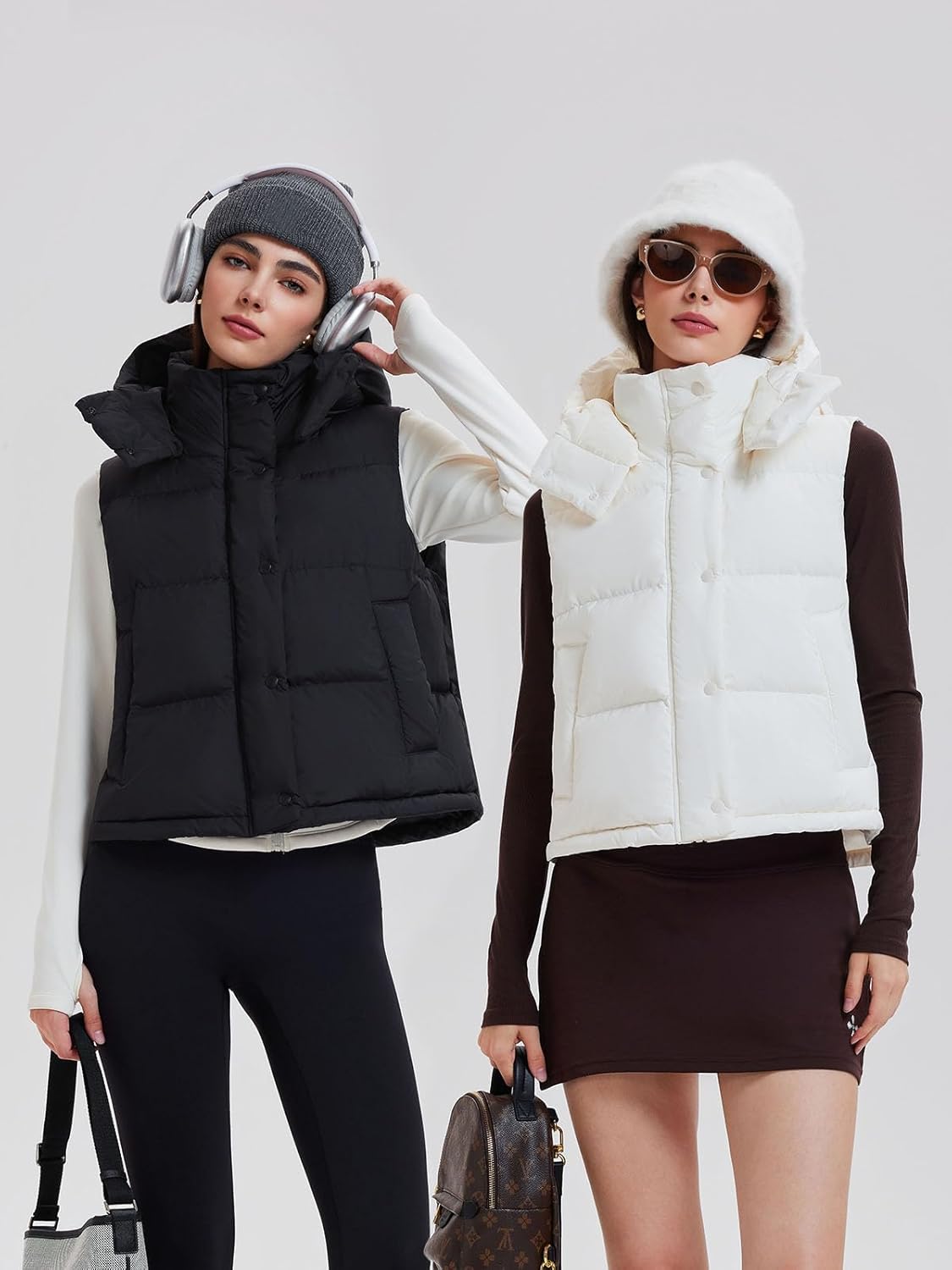 Airfree Women Cropped Puffer Vest 800 Fill Lightweight Goose Down Jacket Sleeveless Winter Coats with Removable Hood