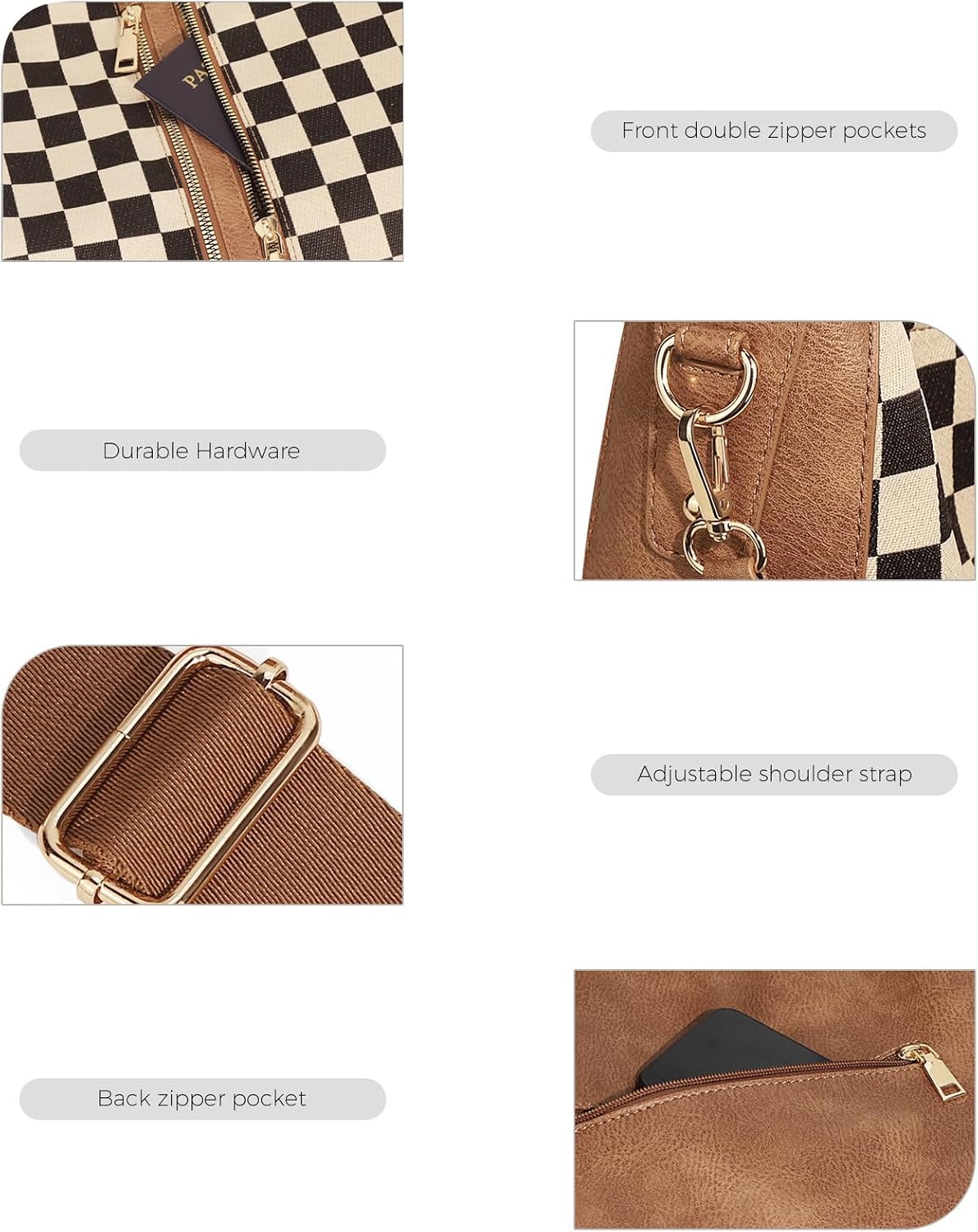 Checkered Hobo Handbag for Women - Plaid Crossbody Shoulder Bag with Small Purse
