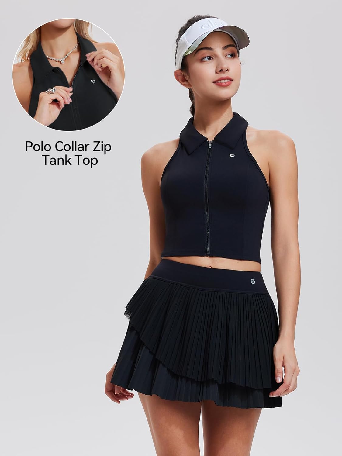 Airfree Women Tennis Skirt Set 2 Piece Outfits Racerback Golf Pickleball Athletic Skorts Tennis Dress with Pockets