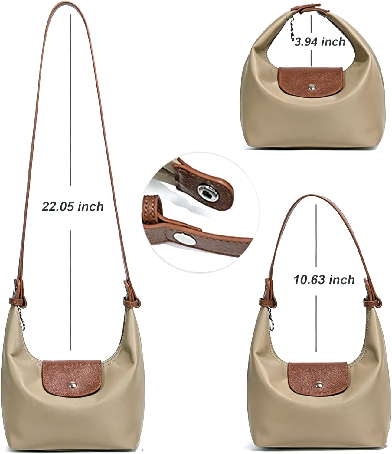 Convertible Mini Nylon Shoulder Bag - Lightweight Crossbody Crescent Dumpling Purse with 2 Straps