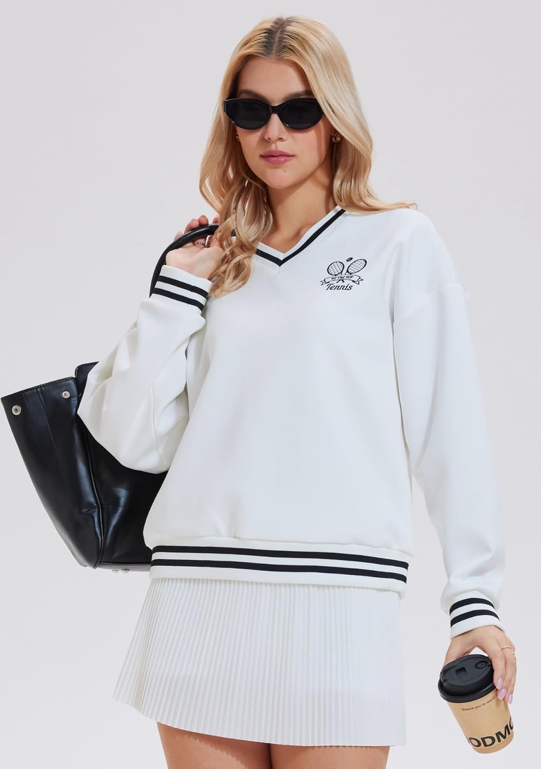 AFZ V Neck Sweatshirts for Women Loose Fit Soft Dressy Long Sleeve Pullover Sweater Tops Preppy Clothes