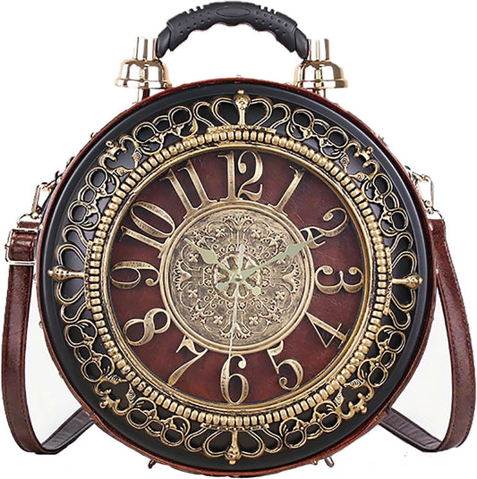 Retro Clock Shaped Crossbody Purse - Vintage Steampunk Shoulder Bag for Women