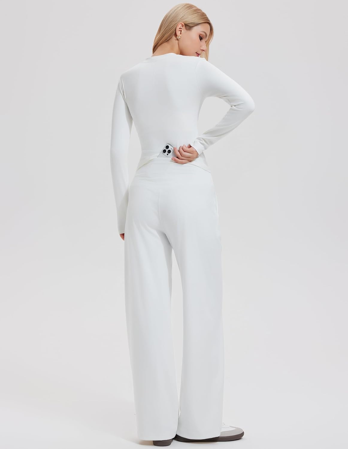 Mudere 2 Piece Matching Lounge Sets for Women Long Sleeve Henley Top with High Waist Wide Leg Pants Travel Casual Outfits