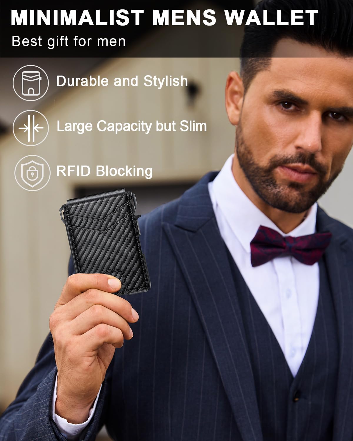 Minimalist Slim Wallet for Men - RFID Blocking Pop Up Card Holder with Money Clip & ID Window